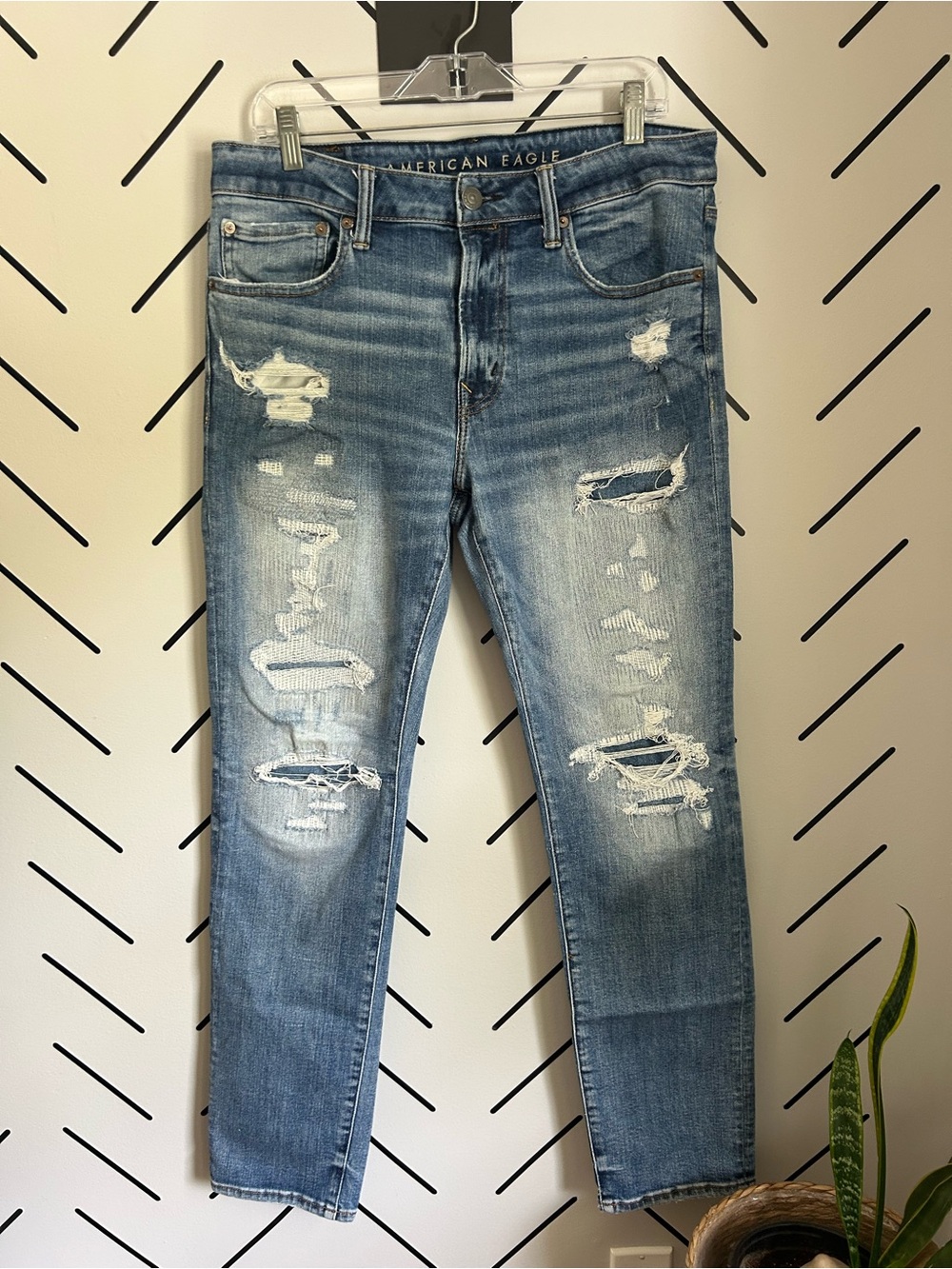 American eagle men’s next level airflex stretch distressed jeans slim fit 34X32